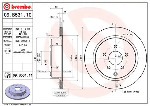 BREMBO 09B53111C02 DISC BRAKE ROTOR