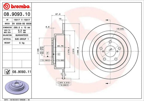 BREMBO 08909311C02 DISC BRAKE ROTOR