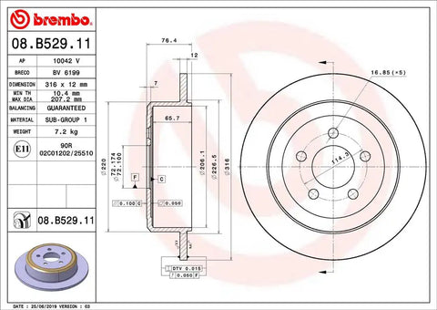 BREMBO 08B52911C02 DISC BRAKE ROTOR
