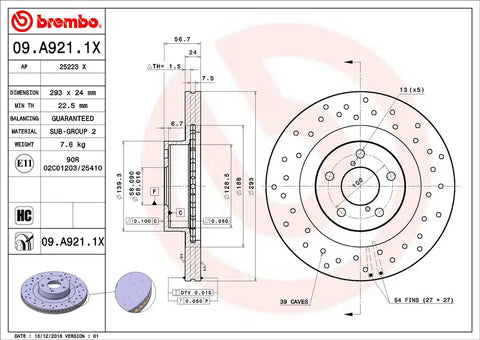 BREMBO 09A9211XC02 DISC BRAKE ROTOR