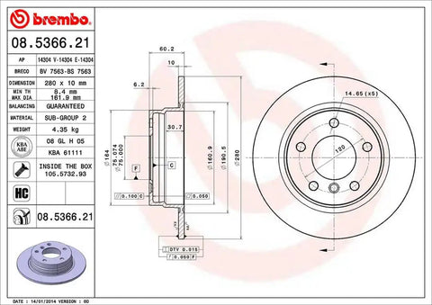 BREMBO 08536621C02 DISC BRAKE ROTOR