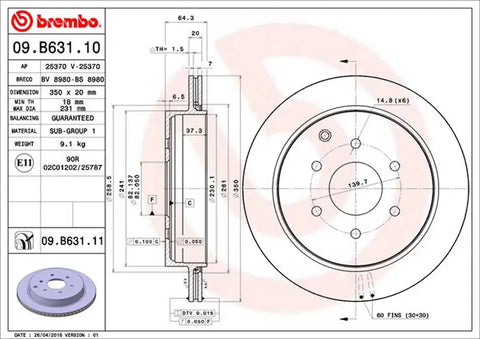 BREMBO 09B63111C02 DISC BRAKE ROTOR