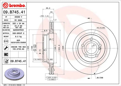 BREMBO 09B74541C02 DISC BRAKE ROTOR