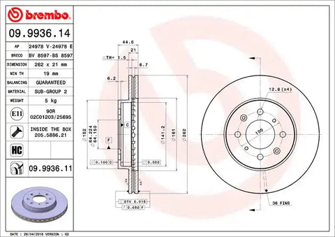 BREMBO 09993611C02 DISC BRAKE ROTOR