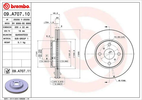 BREMBO 09A70711C02 DISC BRAKE ROTOR