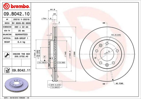 BREMBO 09B04211C02 DISC BRAKE ROTOR
