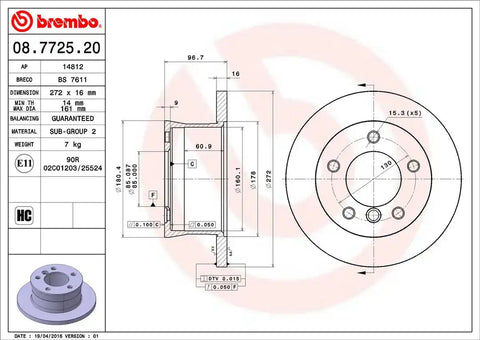 BREMBO 08772520C02 DISC BRAKE ROTOR