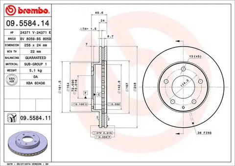 BREMBO 09558411C02 DISC BRAKE ROTOR