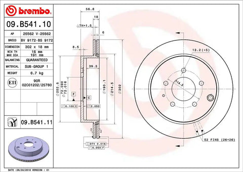 BREMBO 09B54111C02 DISC BRAKE ROTOR