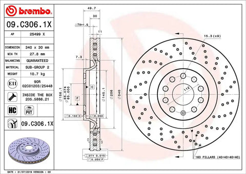 BREMBO 09C3061XC02 DISC BRAKE ROTOR