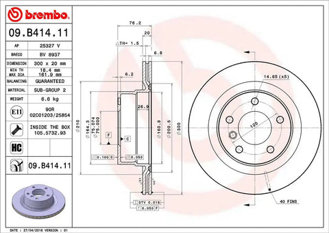 BREMBO 09B41411C02 DISC BRAKE ROTOR