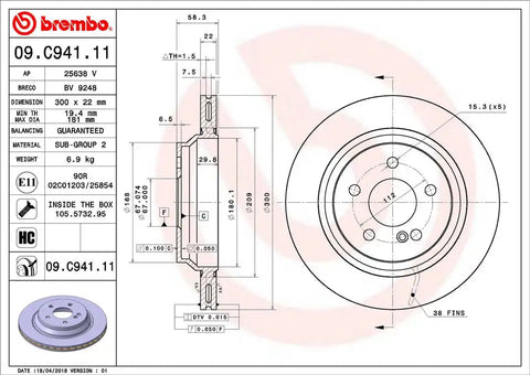 BREMBO 09C94111C02 DISC BRAKE ROTOR