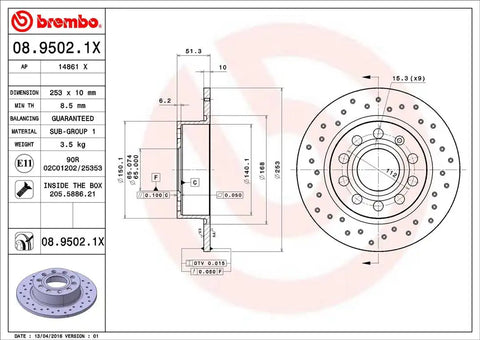 BREMBO 0895021XC02 DISC BRAKE ROTOR