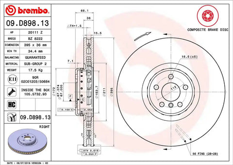 BREMBO 09D89813C02 DISC BRAKE ROTOR