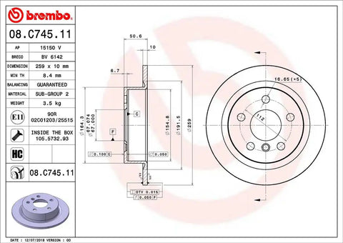 BREMBO 08C74511C02 DISC BRAKE ROTOR