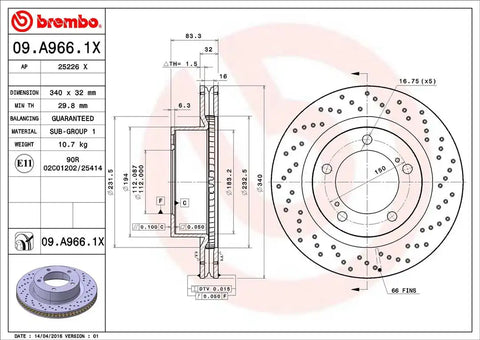 BREMBO 09A9661XC02 DISC BRAKE ROTOR