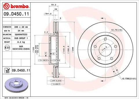 BREMBO 09D45011C02 DISC BRAKE ROTOR
