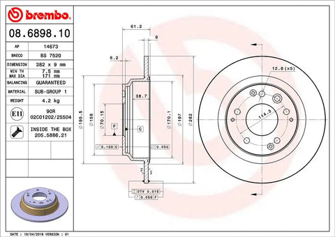 BREMBO 08689810C02 DISC BRAKE ROTOR