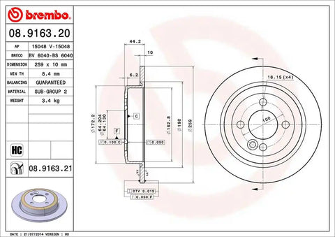 BREMBO 08916321C02 DISC BRAKE ROTOR