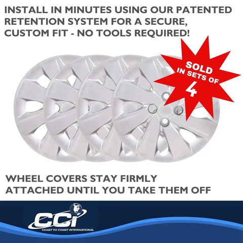 Coast To 54915S 15 Inch 8 Spoke Painted Silver ABS Plastic Set Of 4 Fits Over OEM Wheel