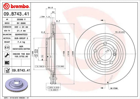 BREMBO 09B74341C02 DISC BRAKE ROTOR
