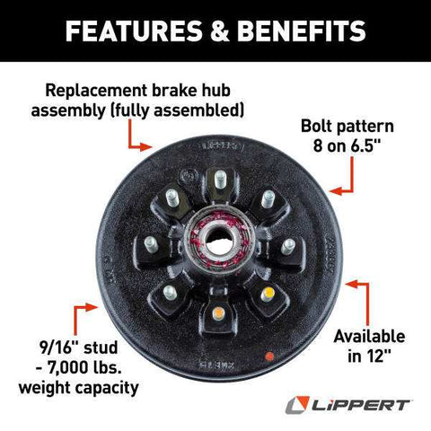 LIPPERT COMP 814204 12' BRAKE HUB ASSEMBLY 8-6.5 BC; 9/