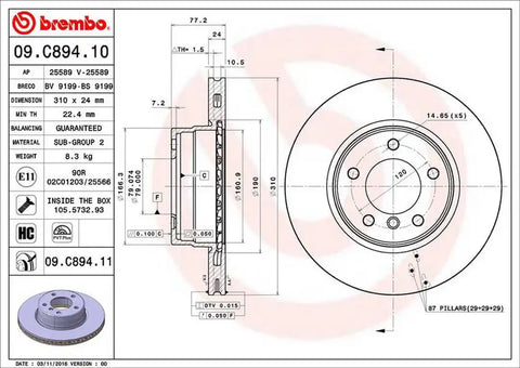 BREMBO 09C89411C02 DISC BRAKE ROTOR