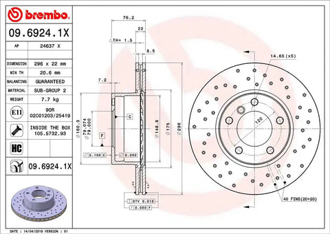 BREMBO 0969241XC02 DISC BRAKE ROTOR