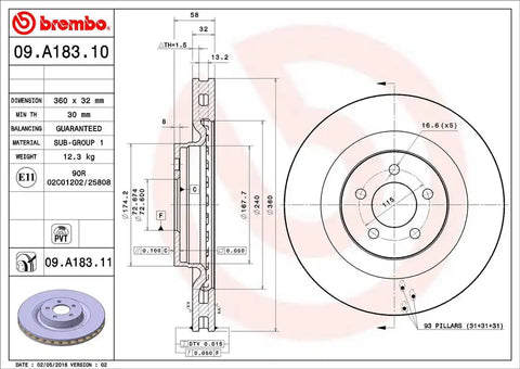 BREMBO 09A18311C02 DISC BRAKE ROTOR