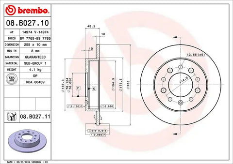 BREMBO 08B02711C02 DISC BRAKE ROTOR