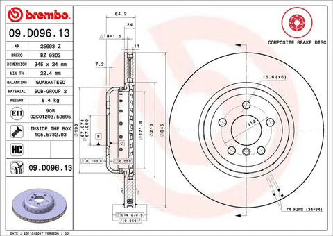 BREMBO 09D09613C02 DISC BRAKE ROTOR