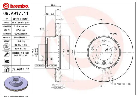 BREMBO 09A91711C02 DISC BRAKE ROTOR