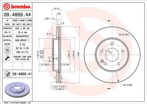 BREMBO 09486941C02 DISC BRAKE ROTOR