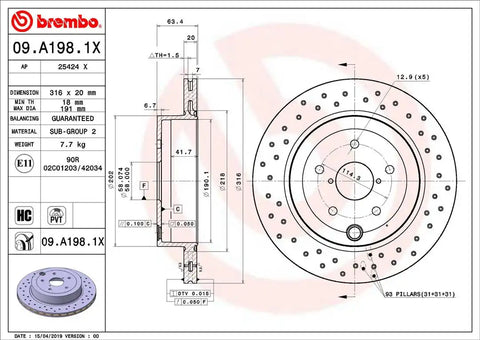 BREMBO 09A1981XC02 DISC BRAKE ROTOR