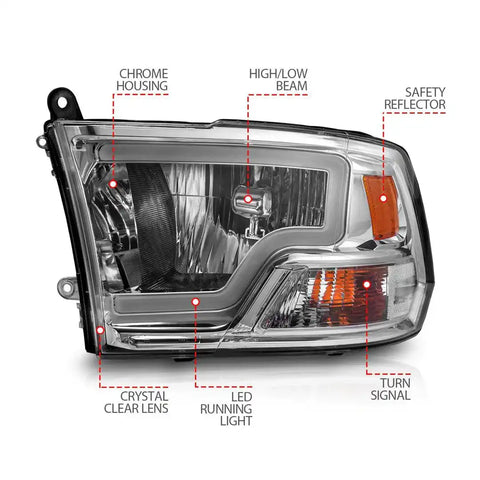 ANZO USA 111516 Headlight Assembly Halogen Bulb Crystal Headlights H1 High Beam Bu
