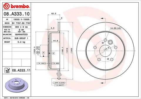 BREMBO 08A33311C02 DISC BRAKE ROTOR