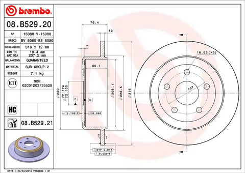BREMBO 08B52921C02 DISC BRAKE ROTOR