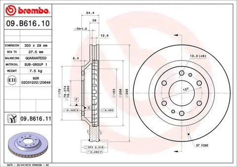 BREMBO 09B61611C02 DISC BRAKE ROTOR