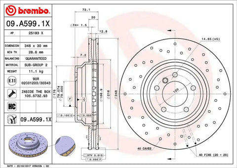 BREMBO 09A5991XC02 DISC BRAKE ROTOR