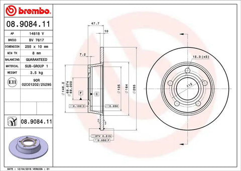 BREMBO 08908411C02 DISC BRAKE ROTOR