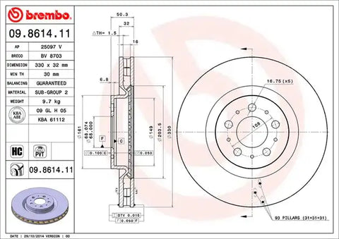 BREMBO 09861411C02 DISC BRAKE ROTOR