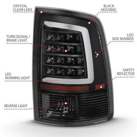 ANZO USA 311318 Tail Light Assembly LED Clear Lens With Red Reflectors Black Housi