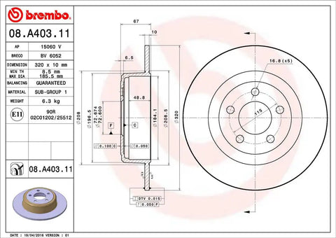 BREMBO 08A40311C02 DISC BRAKE ROTOR