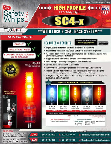 DRIVER IND. SC4-CA BRIGHT CONSTANT AMBER LED WHIP LIGH