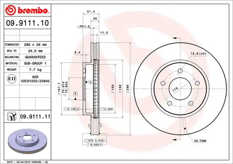 BREMBO 09911111C02 DISC BRAKE ROTOR