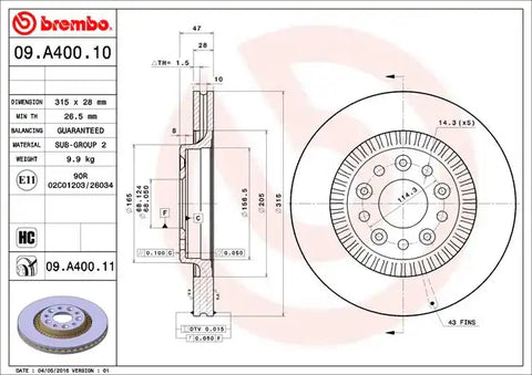 BREMBO 09A40011C02 DISC BRAKE ROTOR