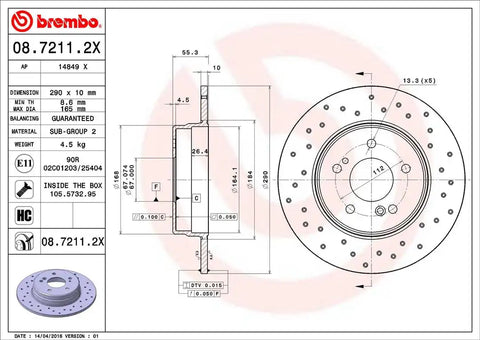 BREMBO 0872112XC02 DISC BRAKE ROTOR