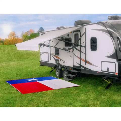 Camco 42860 Patio Mat 12 Foot x 9 Foot Texas Flag Design UV Resistant Material Wi