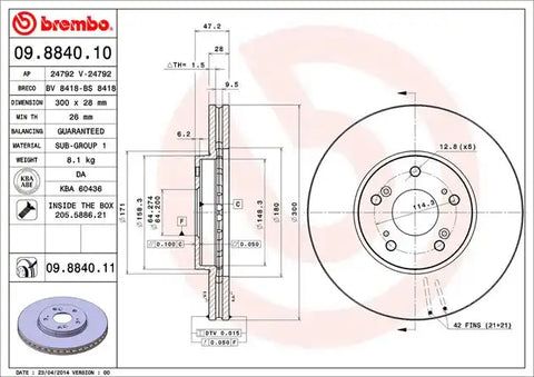BREMBO 09884011C02 DISC BRAKE ROTOR