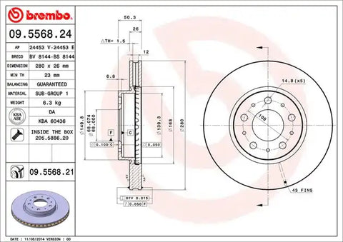 BREMBO 09556821C02 DISC BRAKE ROTOR